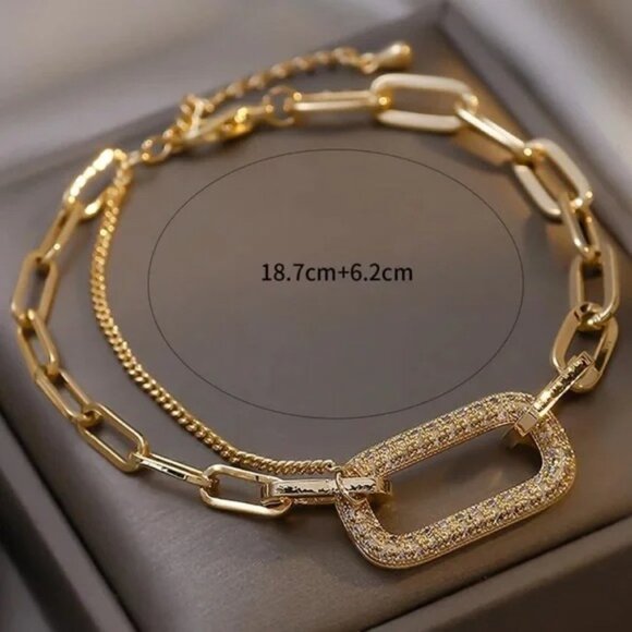 Rhinestone Paperclip Multilayer Bracelet - Picture 3 of 8